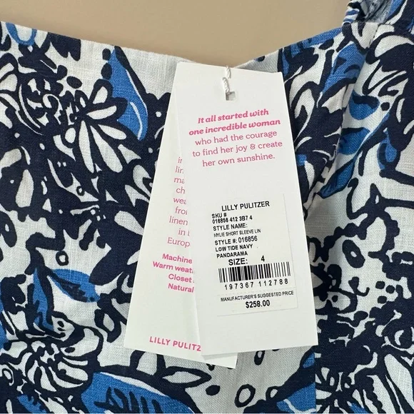 NWT Lilly Pulitzer Mylie Short Sleeve Linen Dress Low Tide Navy Pandarama Sz 4 - Picture 4 of 9